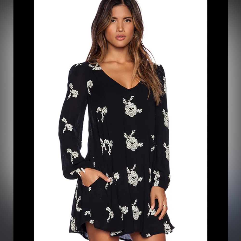 Free People Emma Floral Dress in Black
